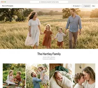 A sample client gallery in the Clean & Simple look, on a computer