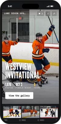 A sample client gallery in the Game Day look, on a phone