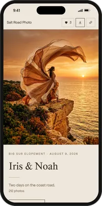 A sample client gallery in the Linen look, on a phone